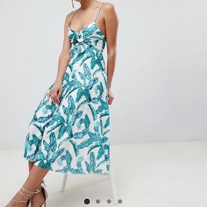 ASOS front knot palm leaf print midi dress